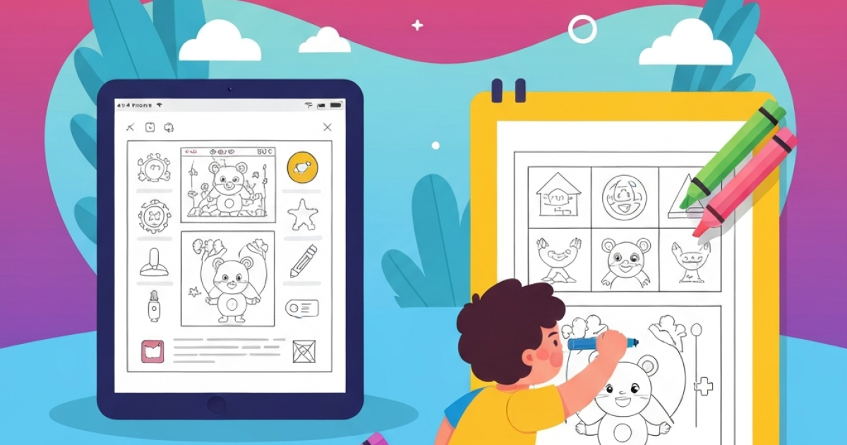 Digital versus printable coloring pages for child development