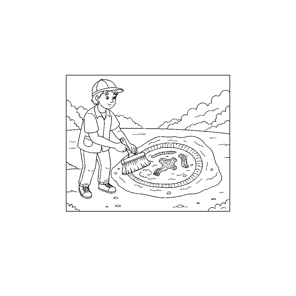 Archaeologist Uncovering Ancient Fossil