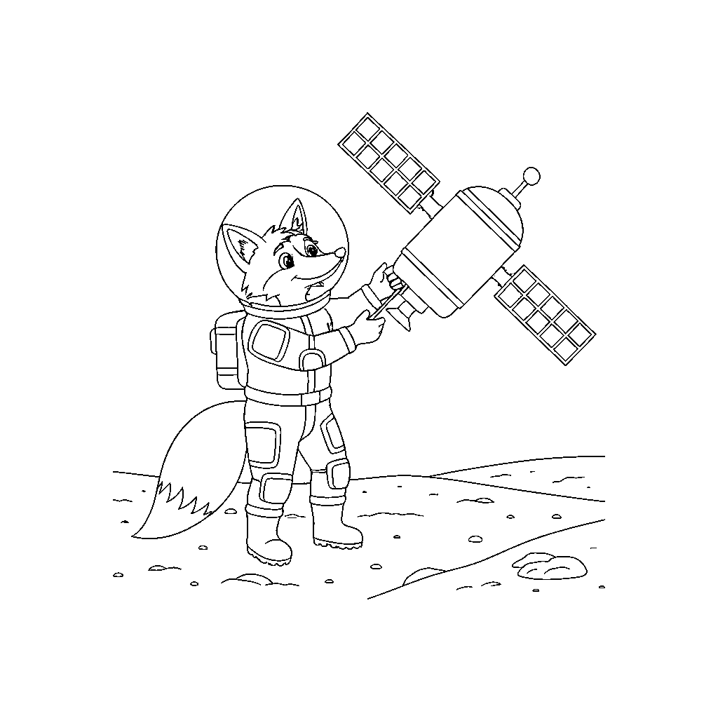 Astronaut Fox Repairing Satellite
