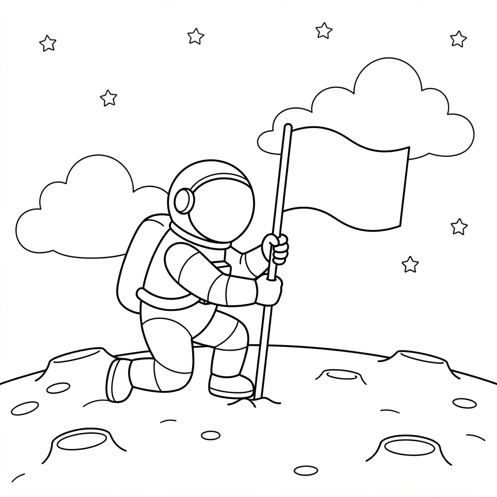 Astronaut planterar en flagga