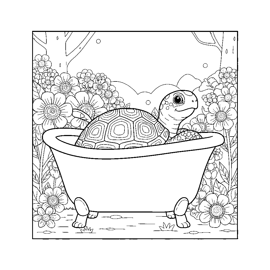 Bathtub Turtle in a Flower Garden