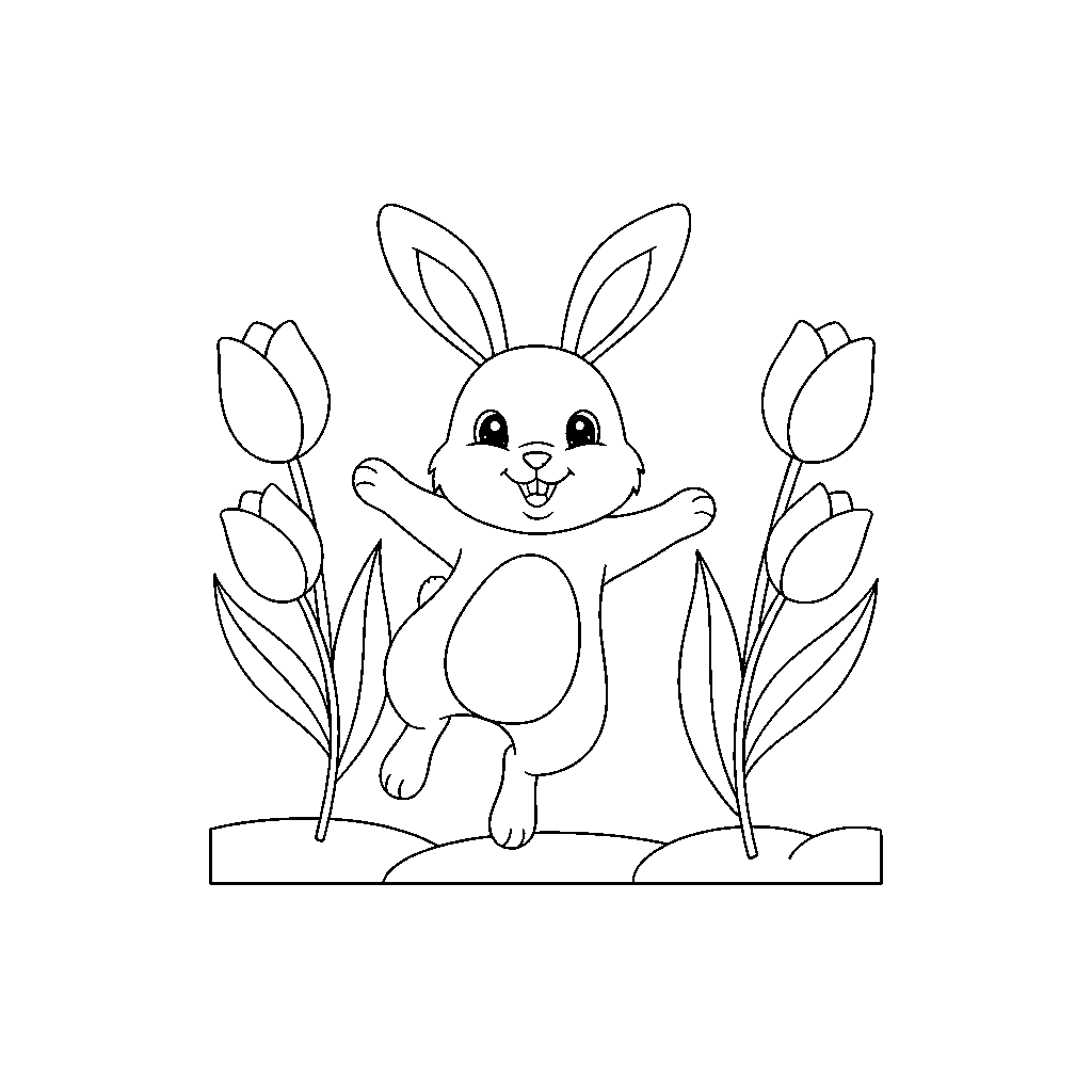 Bouncing Bunny Among Tulip Rows