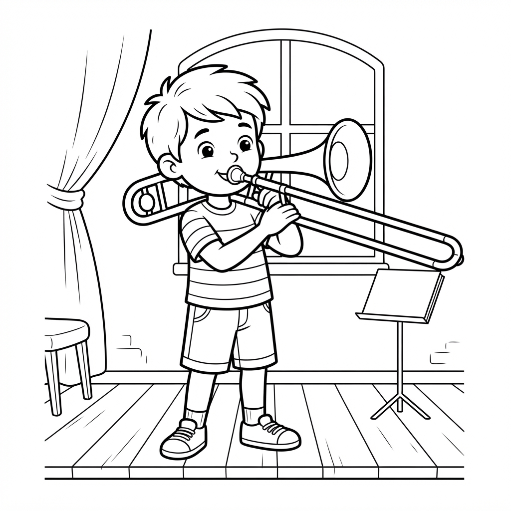 Boy Playing a Trombone