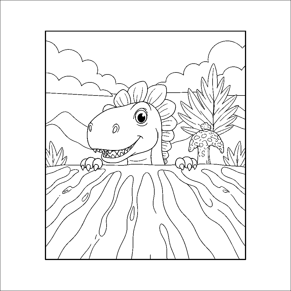 Brave Dino Exploring Volcanic Crater