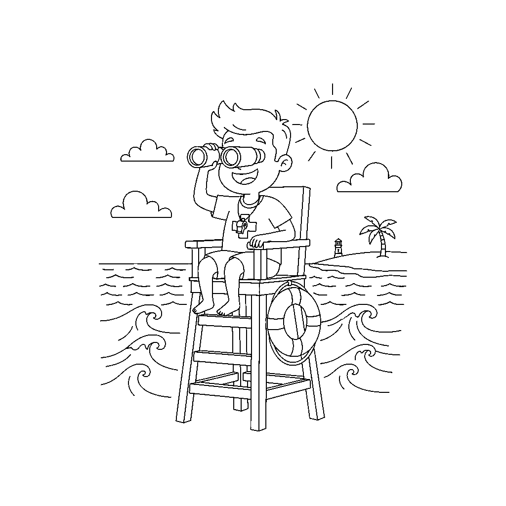 Dappere Redder die het Strand Observeert