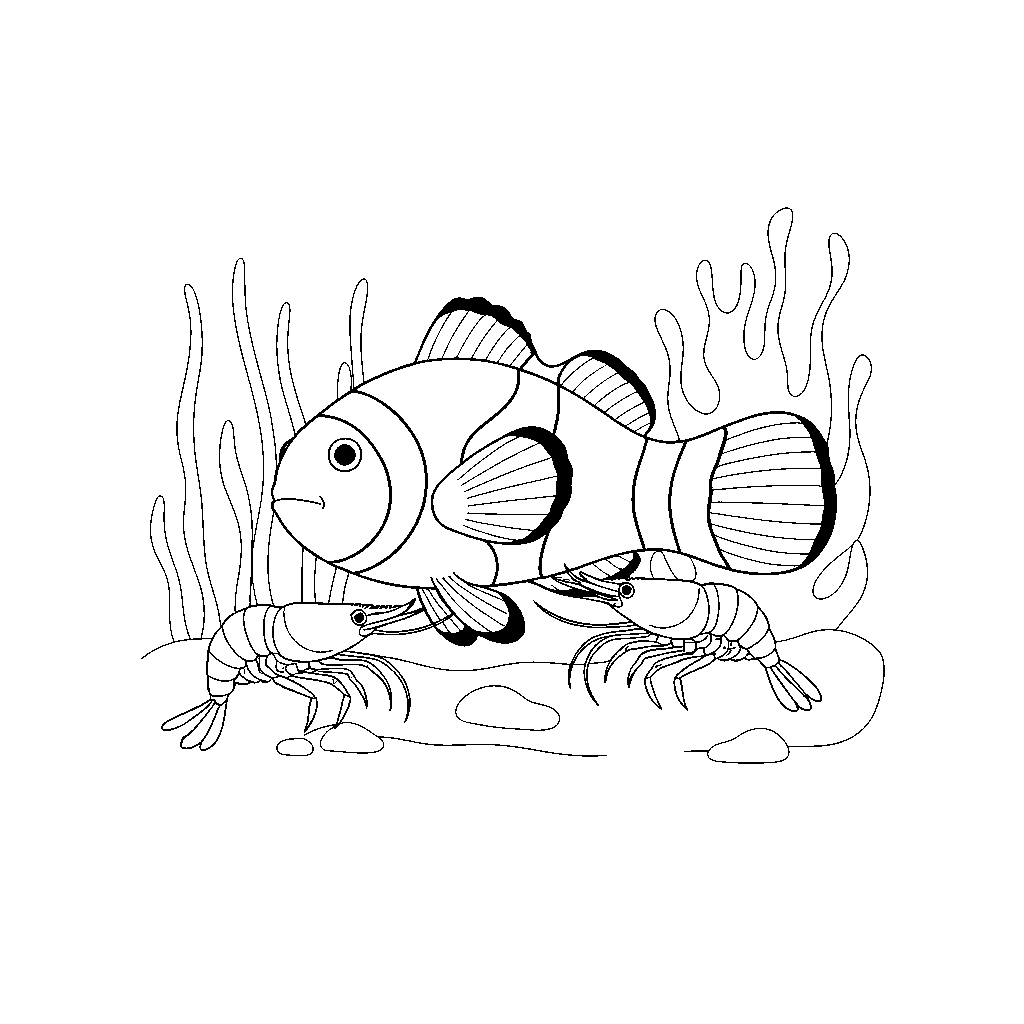 Clownfish Guiding Tiny Shrimp