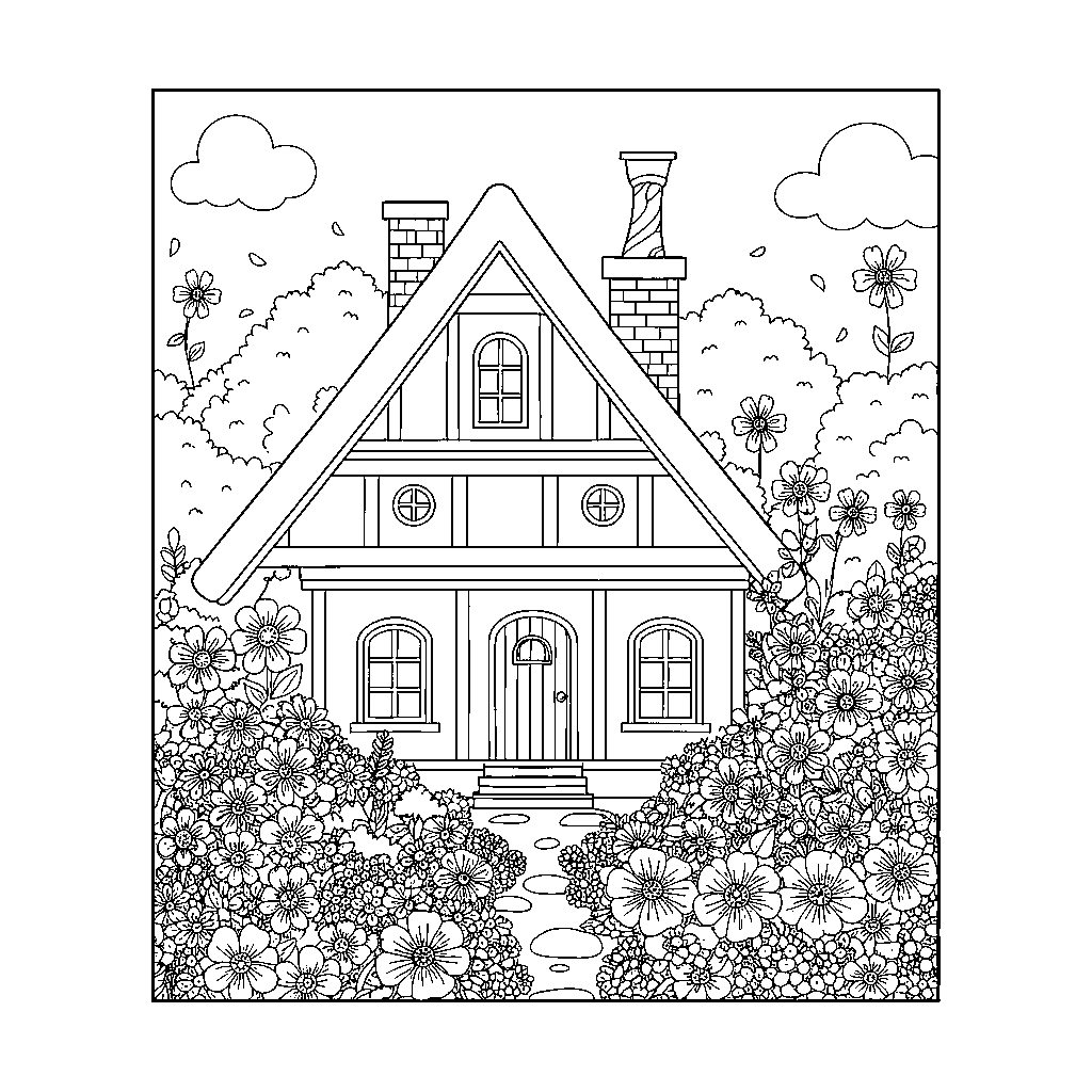 Huisje in een Bloemig Weiland