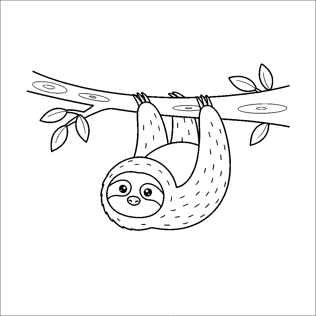 Curious Sloth Hanging by a Branch