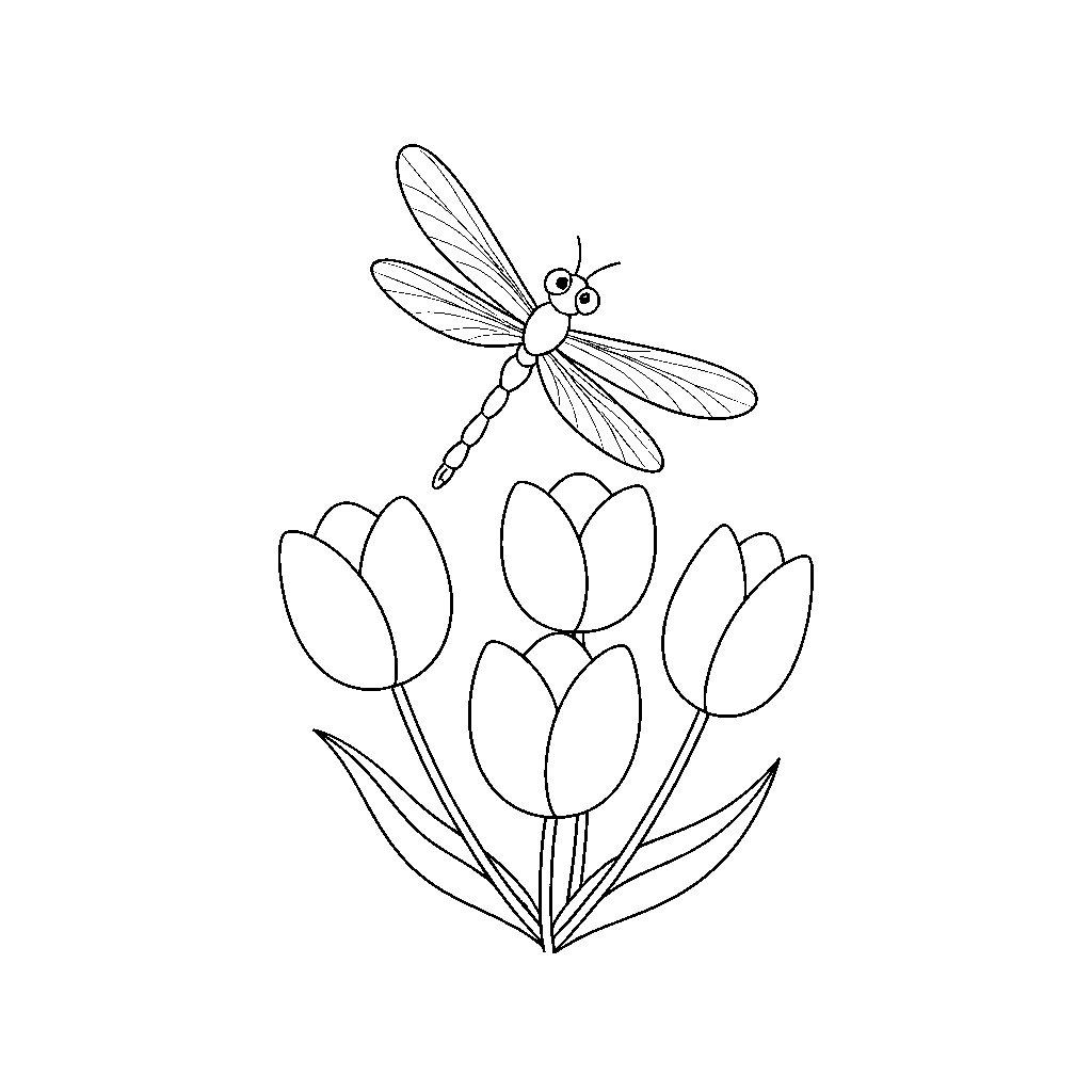 Dancing Dragonfly Over Petals