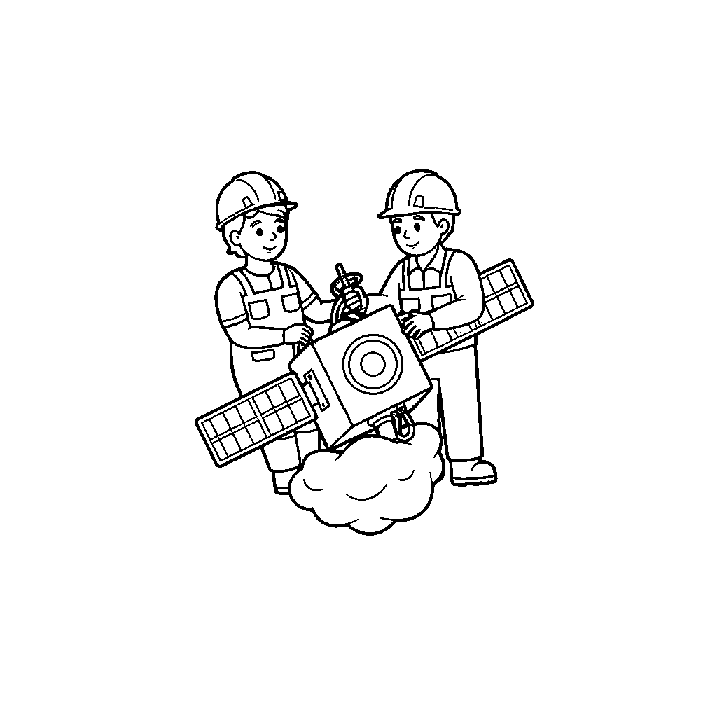 Daring Space Engineer Fixing Satellite