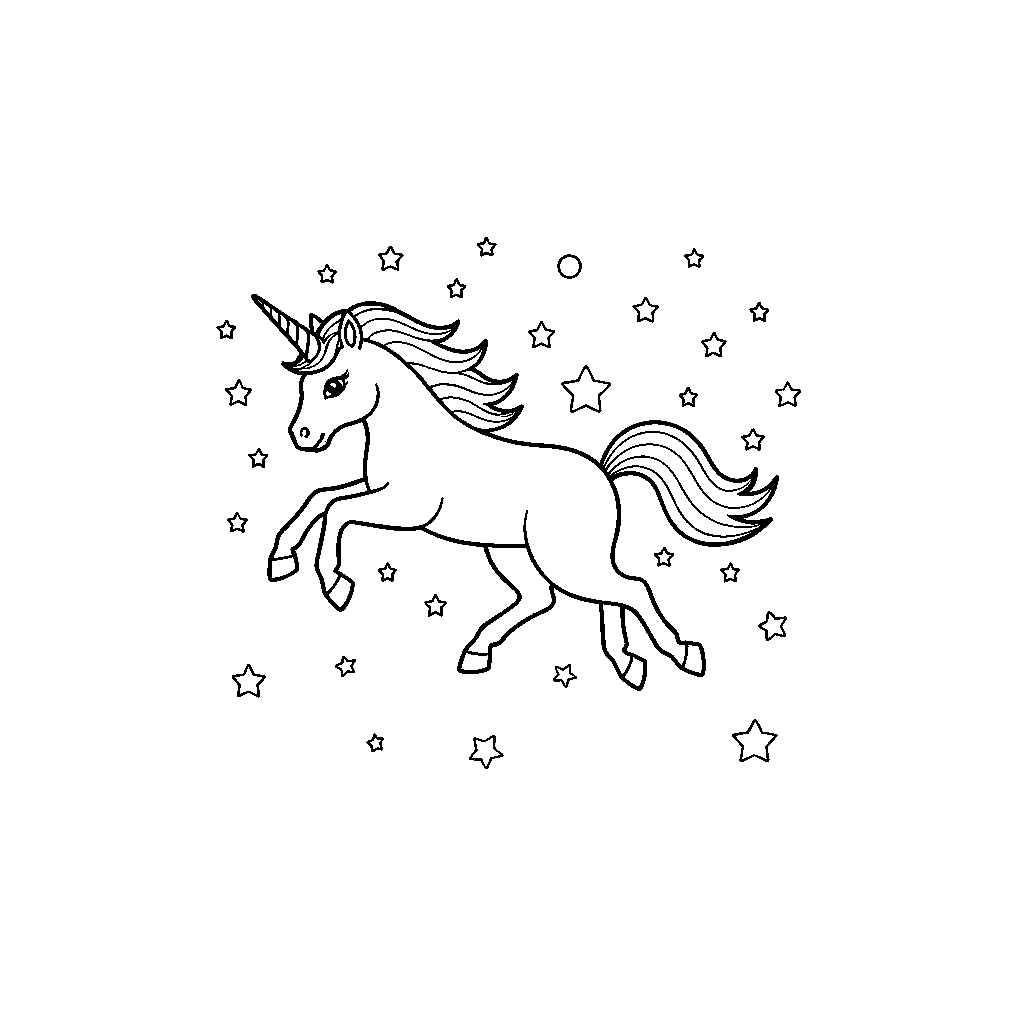 Unicorno audace che salta nella luce della luna