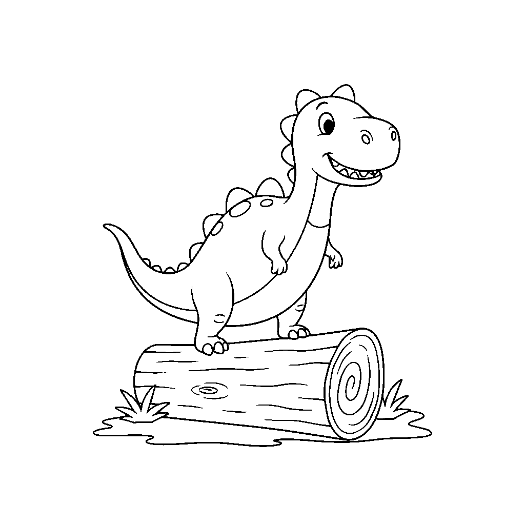 Dino Carefully Balancing on a Log
