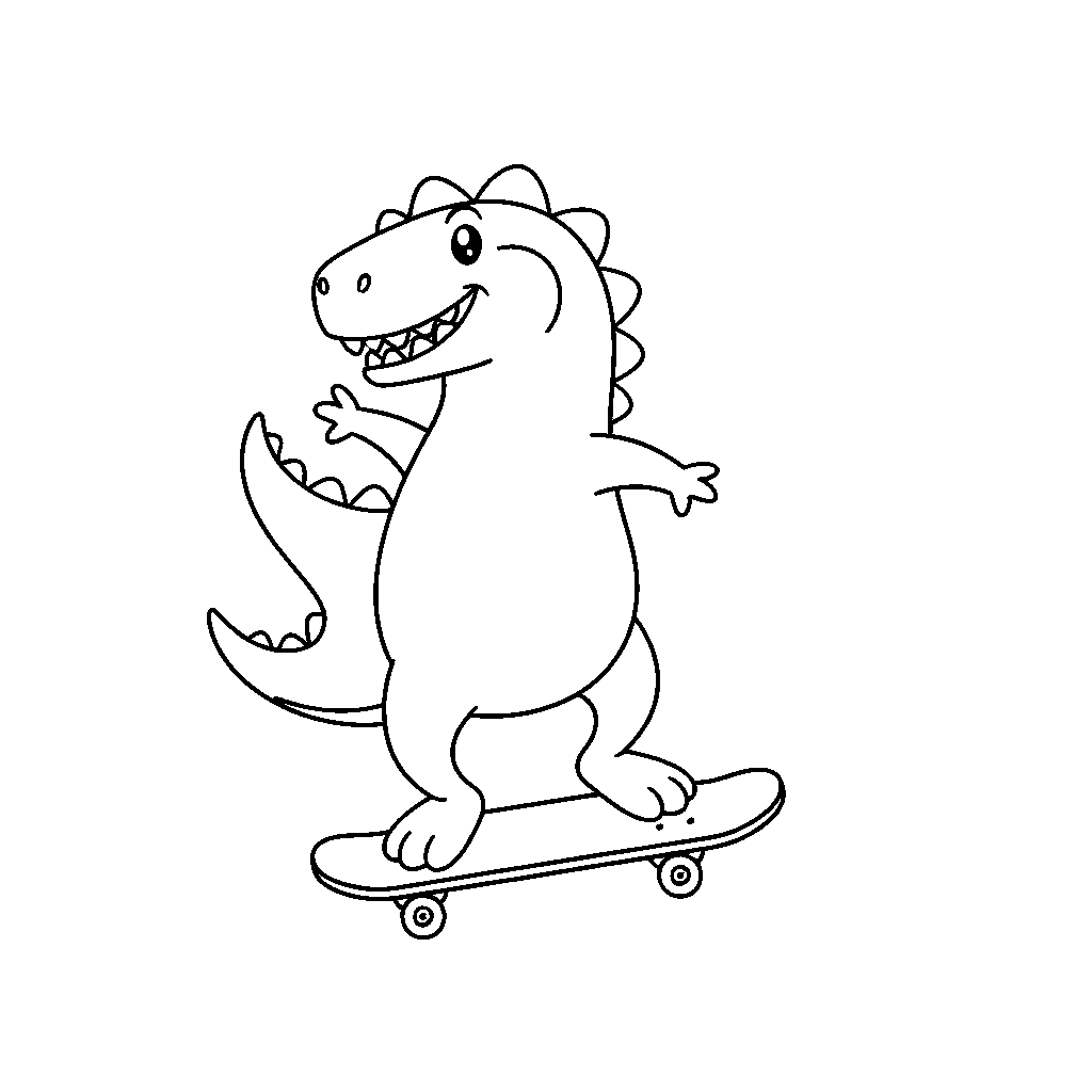 Dino på en kreativ skateboard