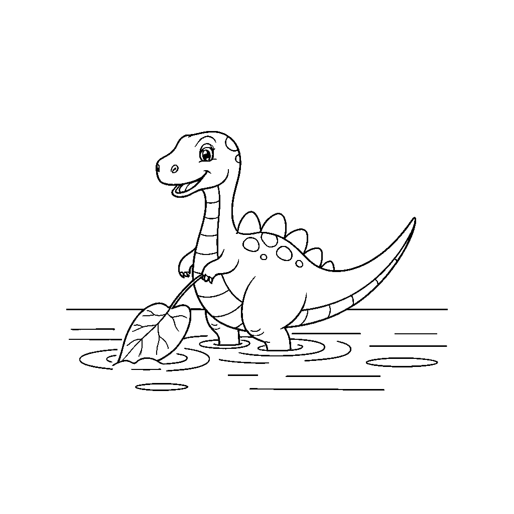 Dino Sailing a Leaf Boat
