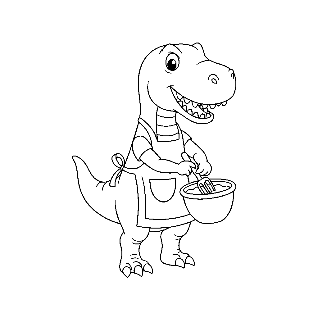 Dinosaur Chef Baking a Cake