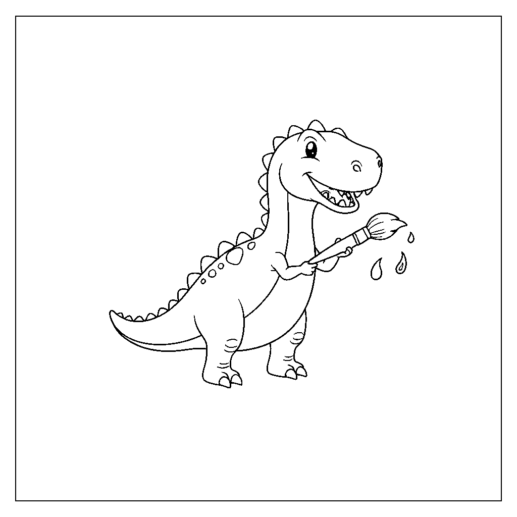 Dinosaur Painting a Colorful Rainbow
