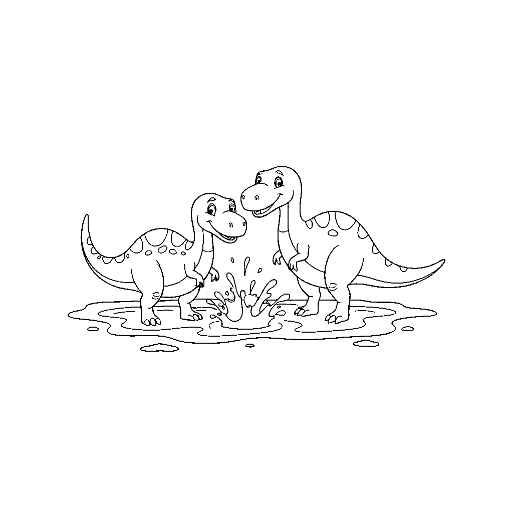 Dinosaur Playing in Mud Puddle
