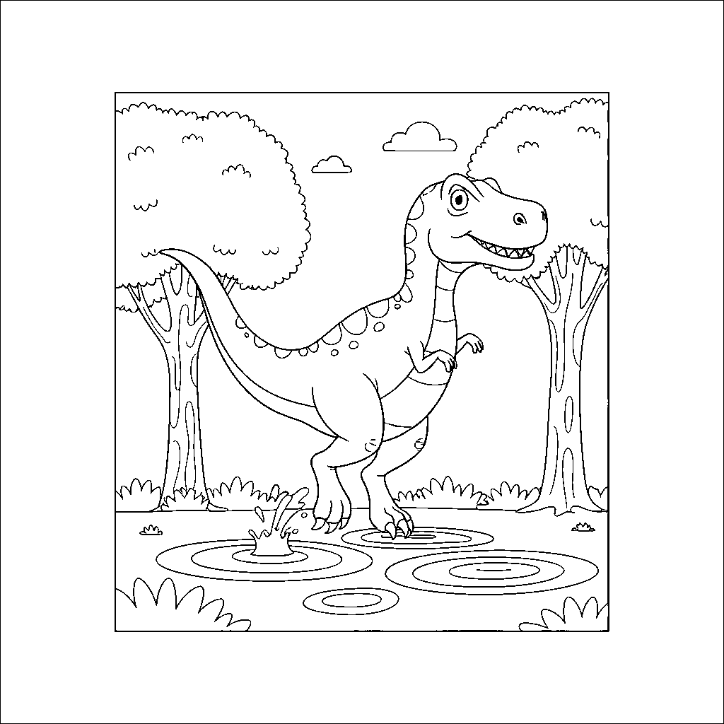 Dinosauro che Gioca Sotto una Nuvola di Pioggia