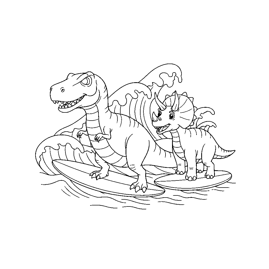 Dinosaurs Surfing on Rugged Waves
