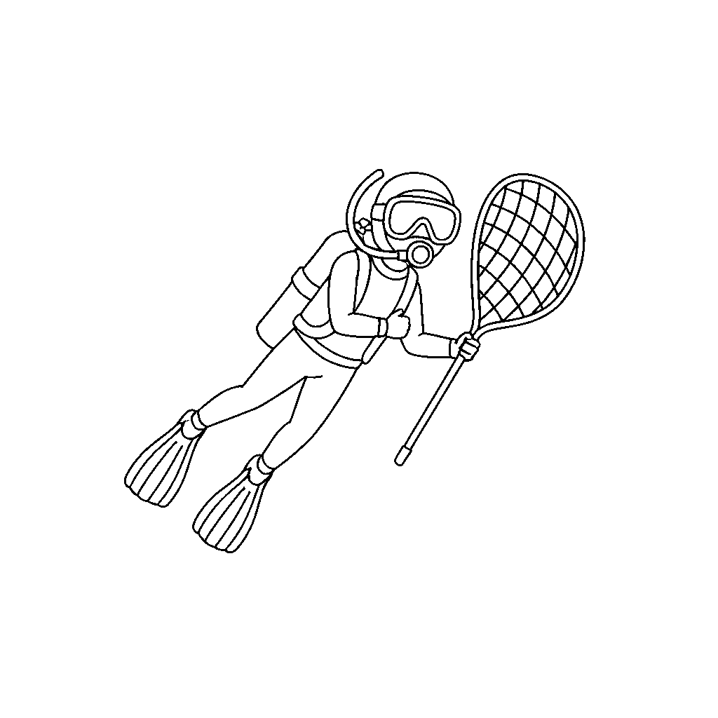 Plongeur Attrapant des Poissons Colorés