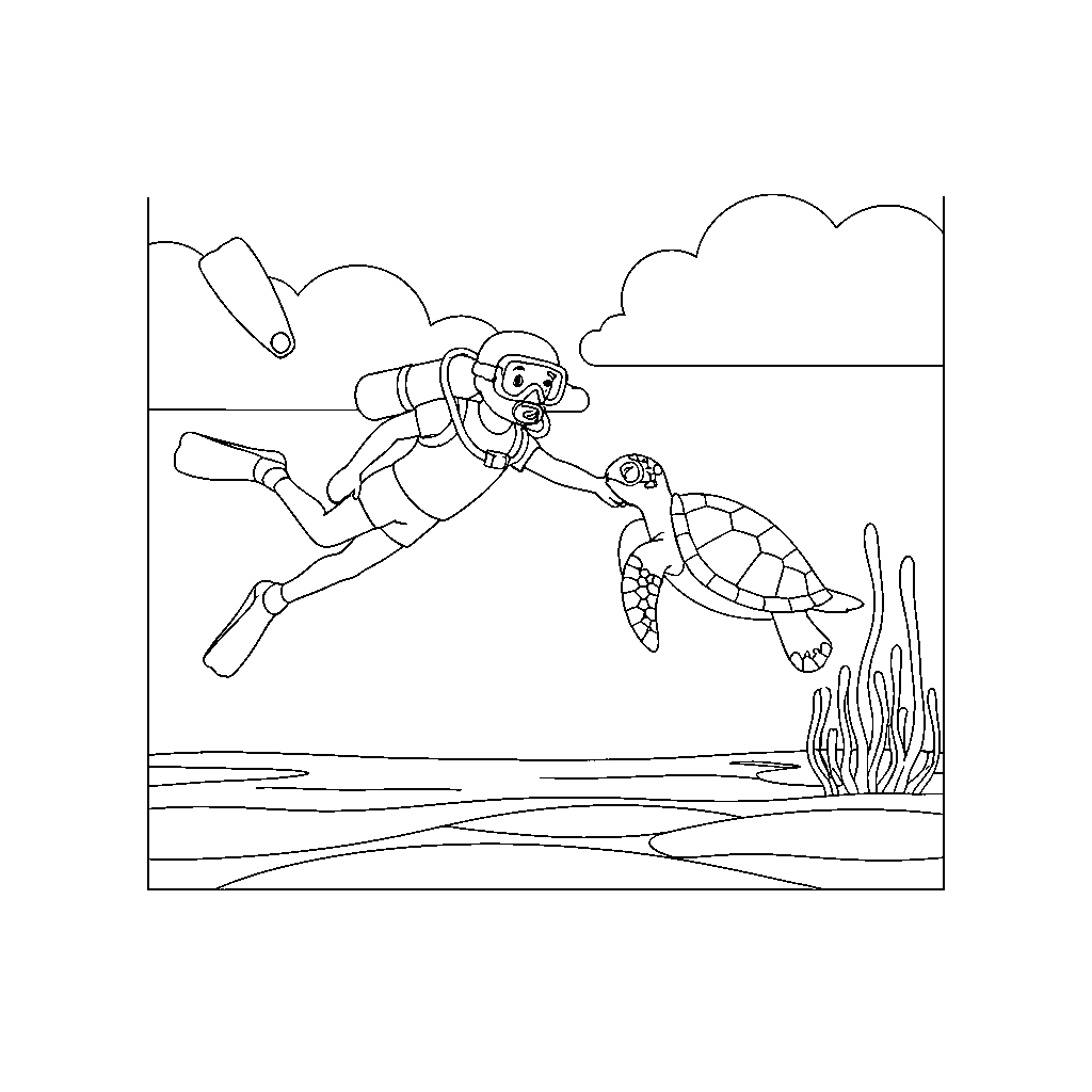 Diver Rescuing An Underwater Turtle