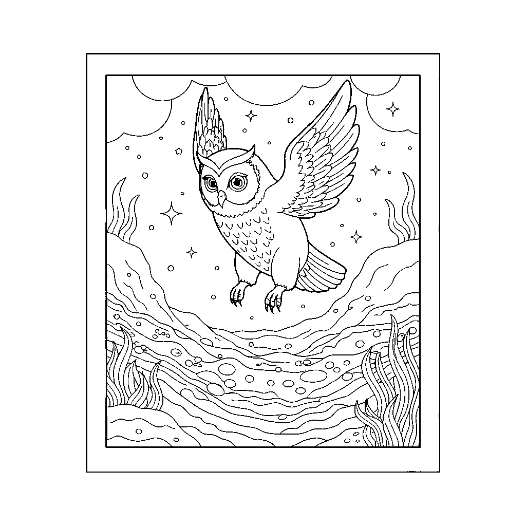 Diving Owl in Cosmic Sea