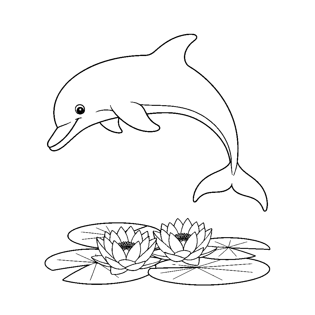 Delfin som plaskar i blomsterdamm