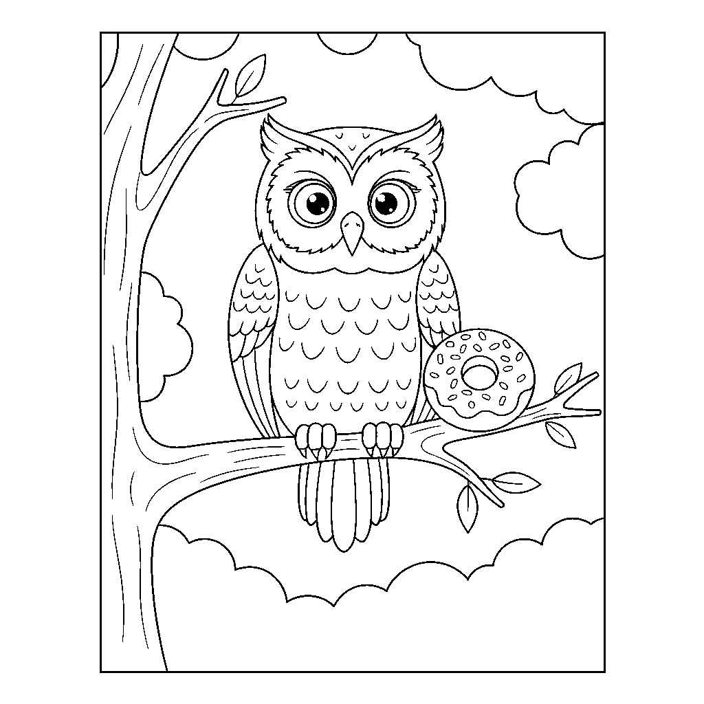 Hibou Donut sur une Branche