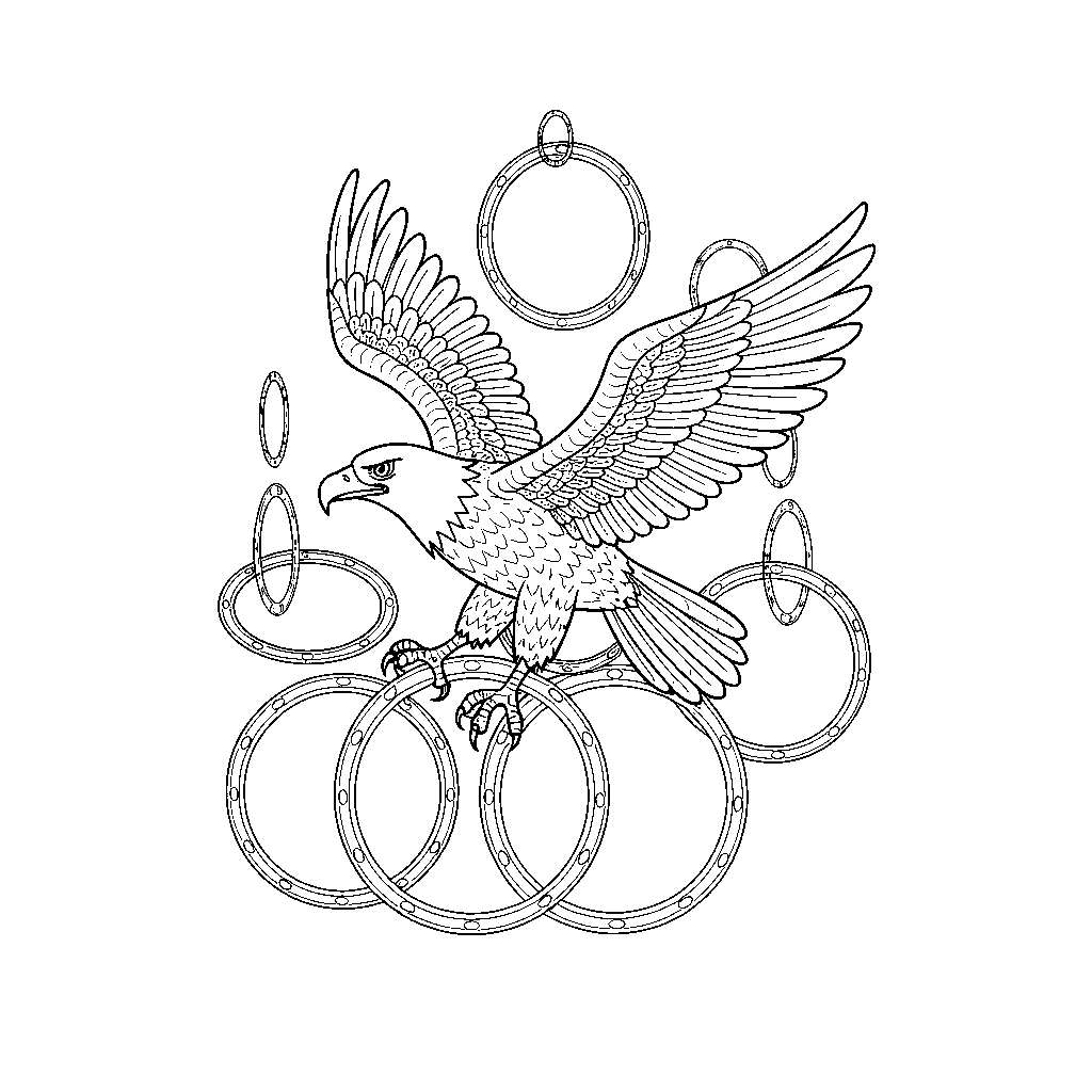 Adler, der durch einen sportlichen Hindernisparcours fliegt