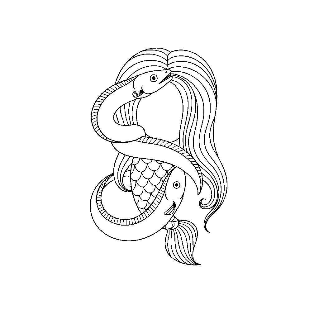 Eel Twisting Around Mermaid's Hair