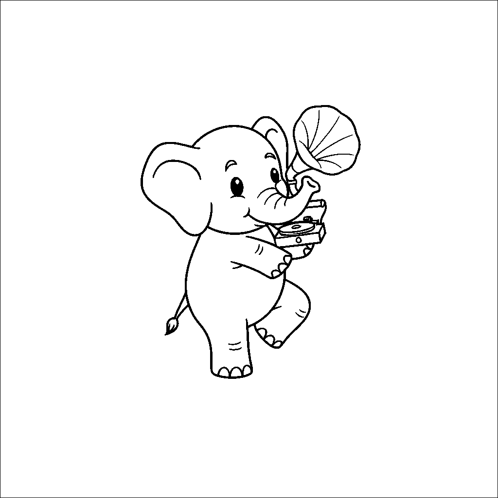 Elefant mit einem alten Grammophon im Gleichgewicht