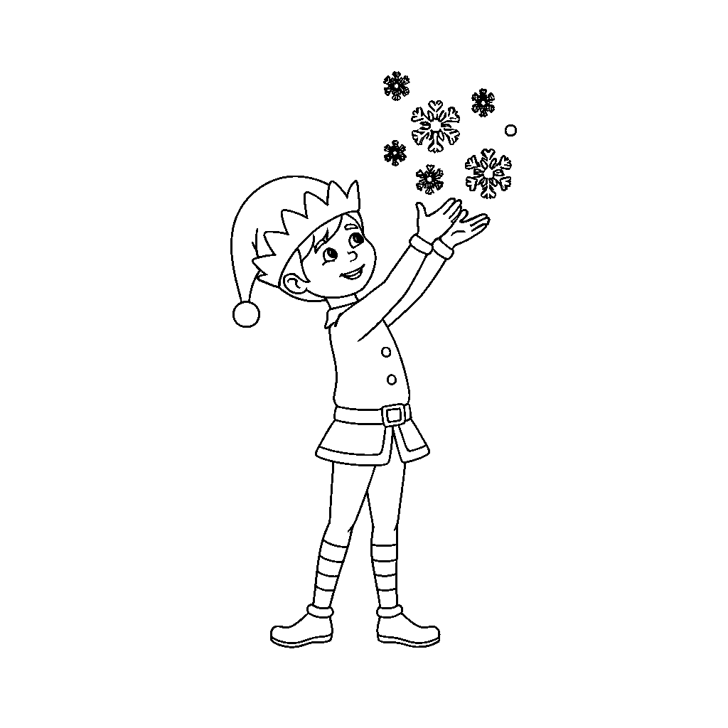 Elf, der fallende Schneeflocken fängt