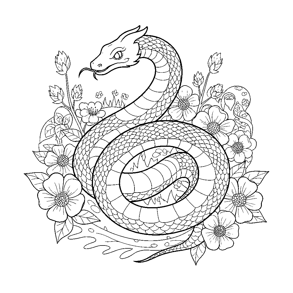 Serpiente Encantada Enredándose Entre Flores
