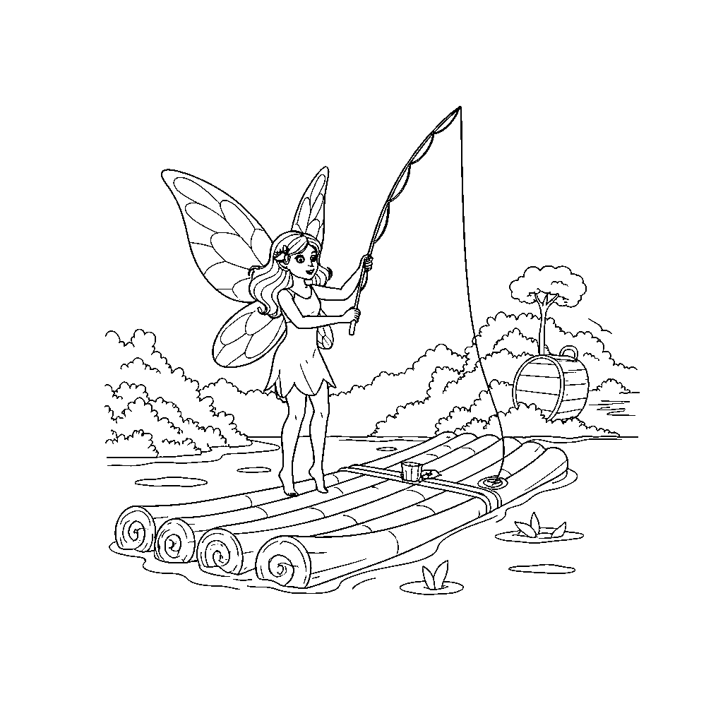 Älva Fiskare på en Flotte