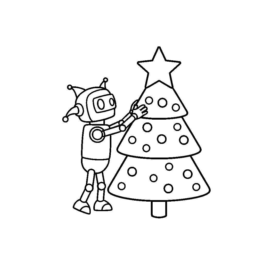 Festive Robot Decorating a Tree