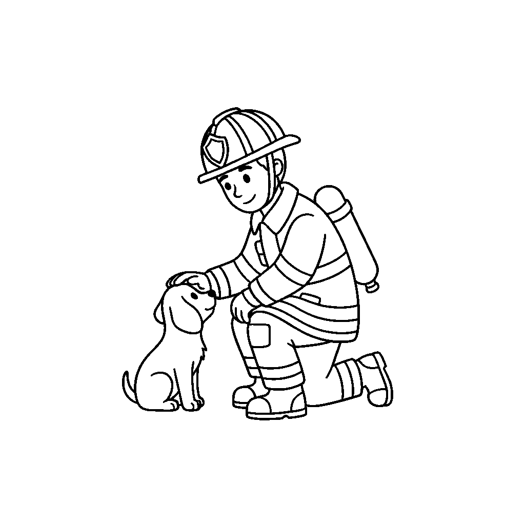 Firefighter Caring for a Puppy
