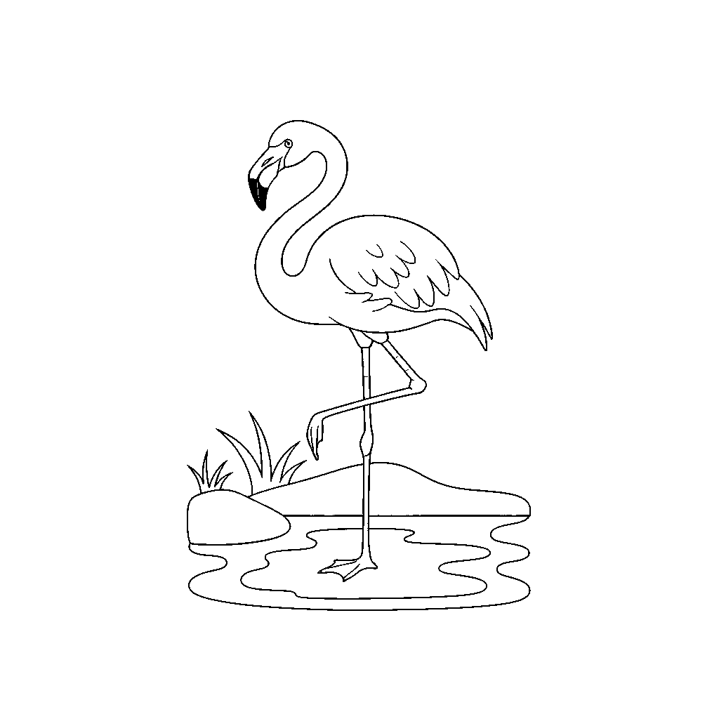 Flamingo Nesting in Water Lilies