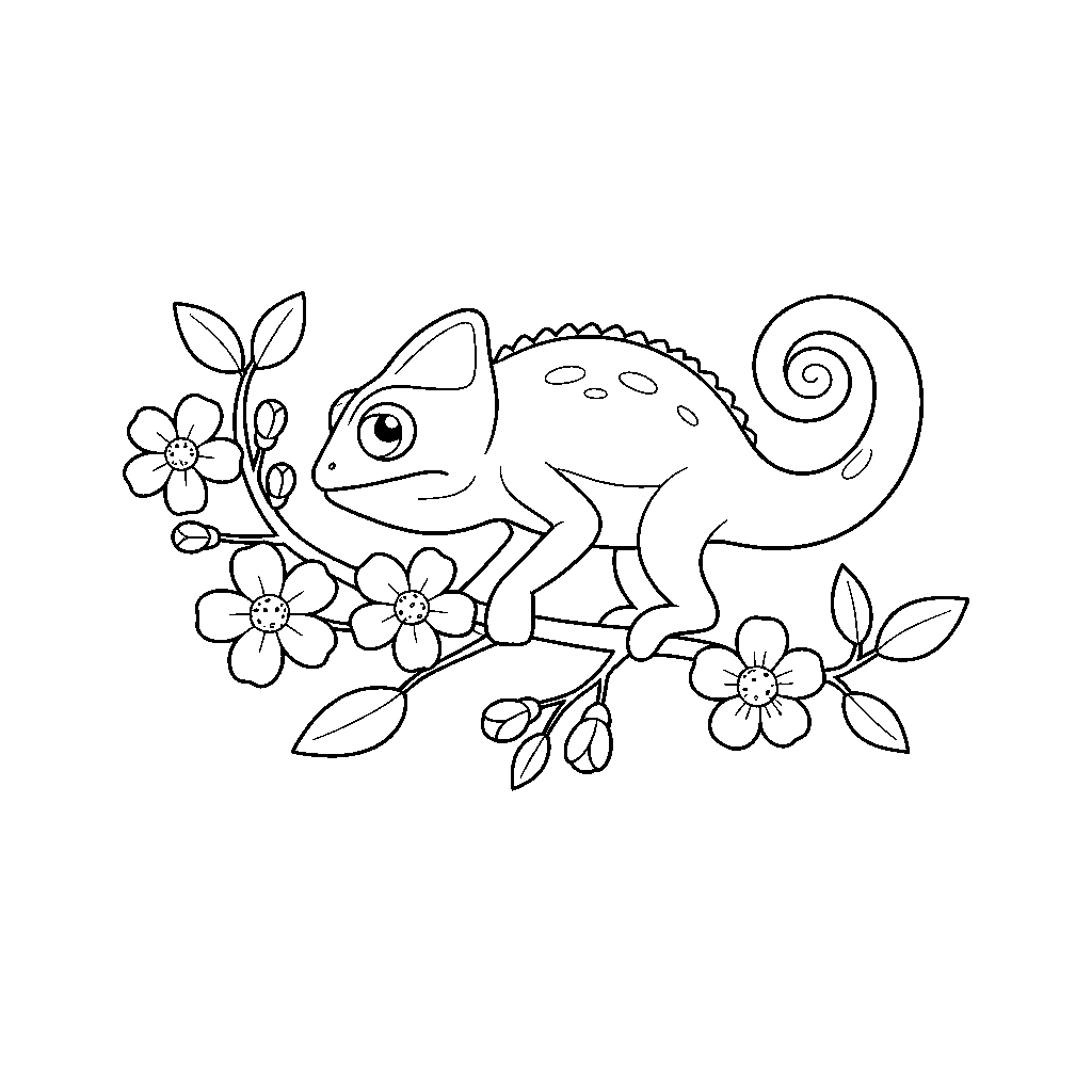 Floraal Kameleon op Tak