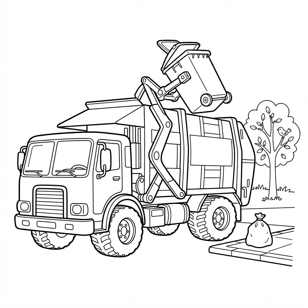Garbage Truck Lifting a Wheelie Bin