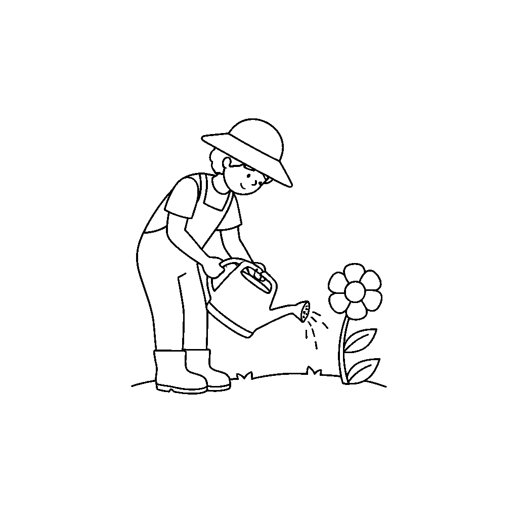Gardener Watering a Flower
