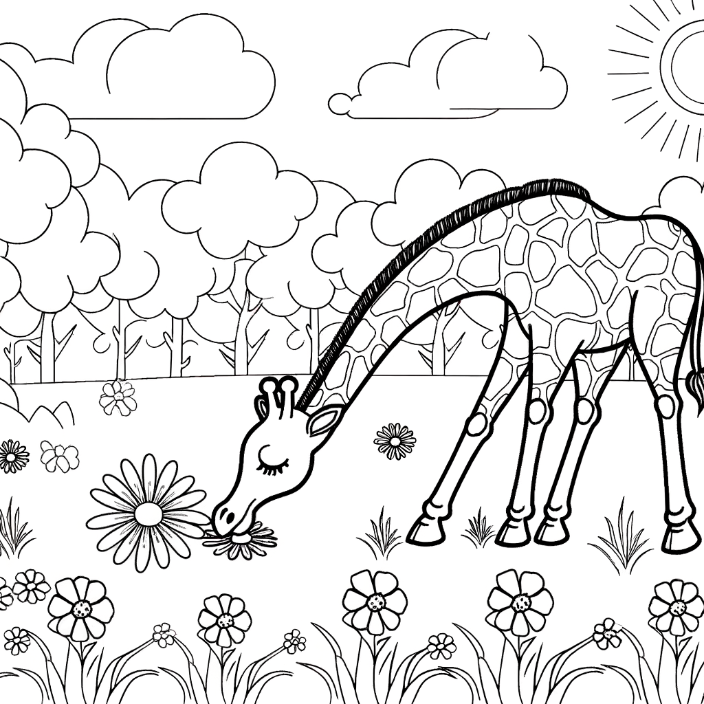Giraffe Sniffing Daisies