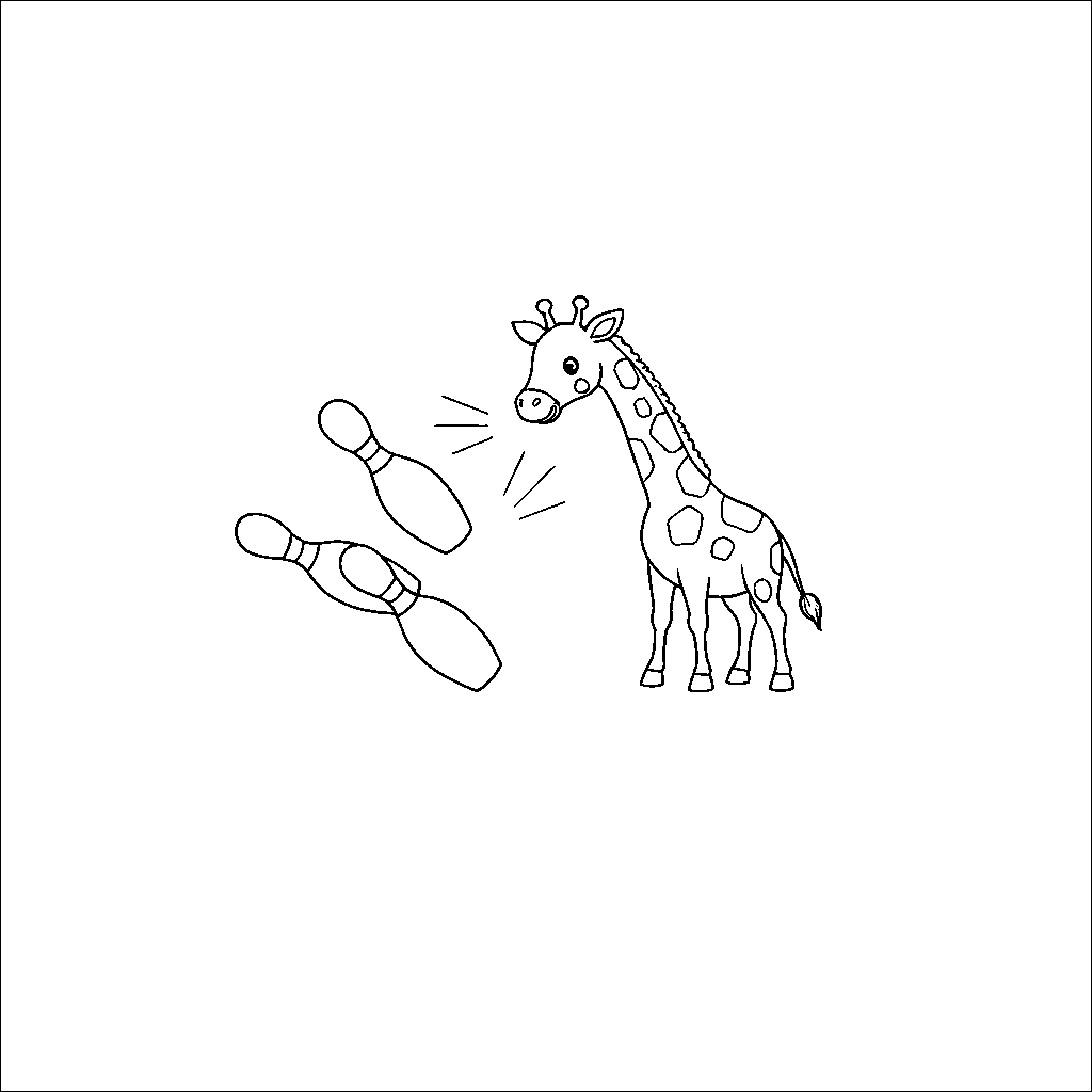 Giraffe Tipping Over Bowling Pins