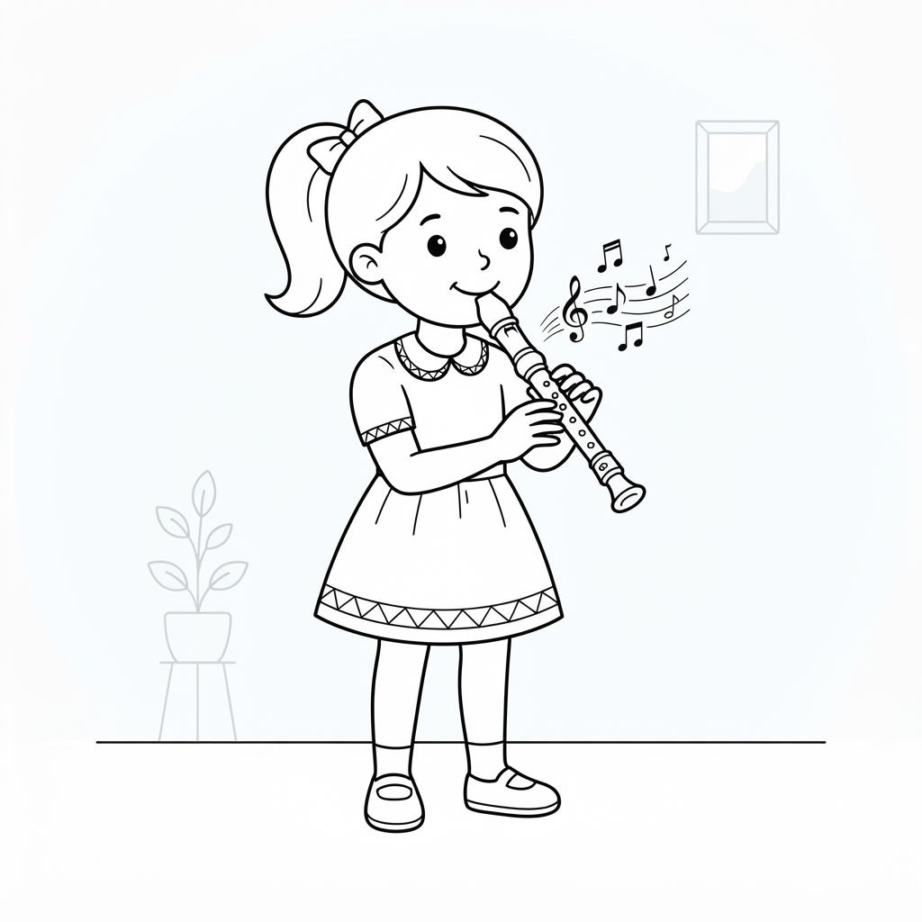 Fille jouant de la flûte à bec