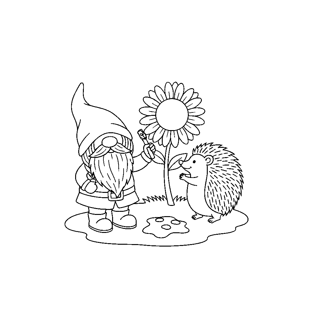Gnome Painting with a Hedgehog