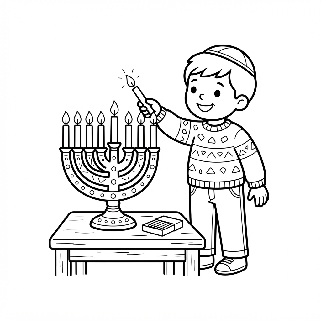 Hanukkaljusstake när ett ljus tänds
