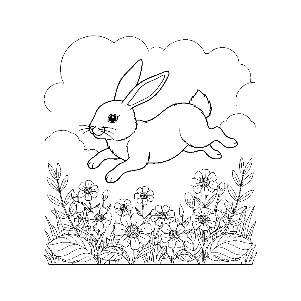 Känslosamma Blommor med Hoppande Kanin