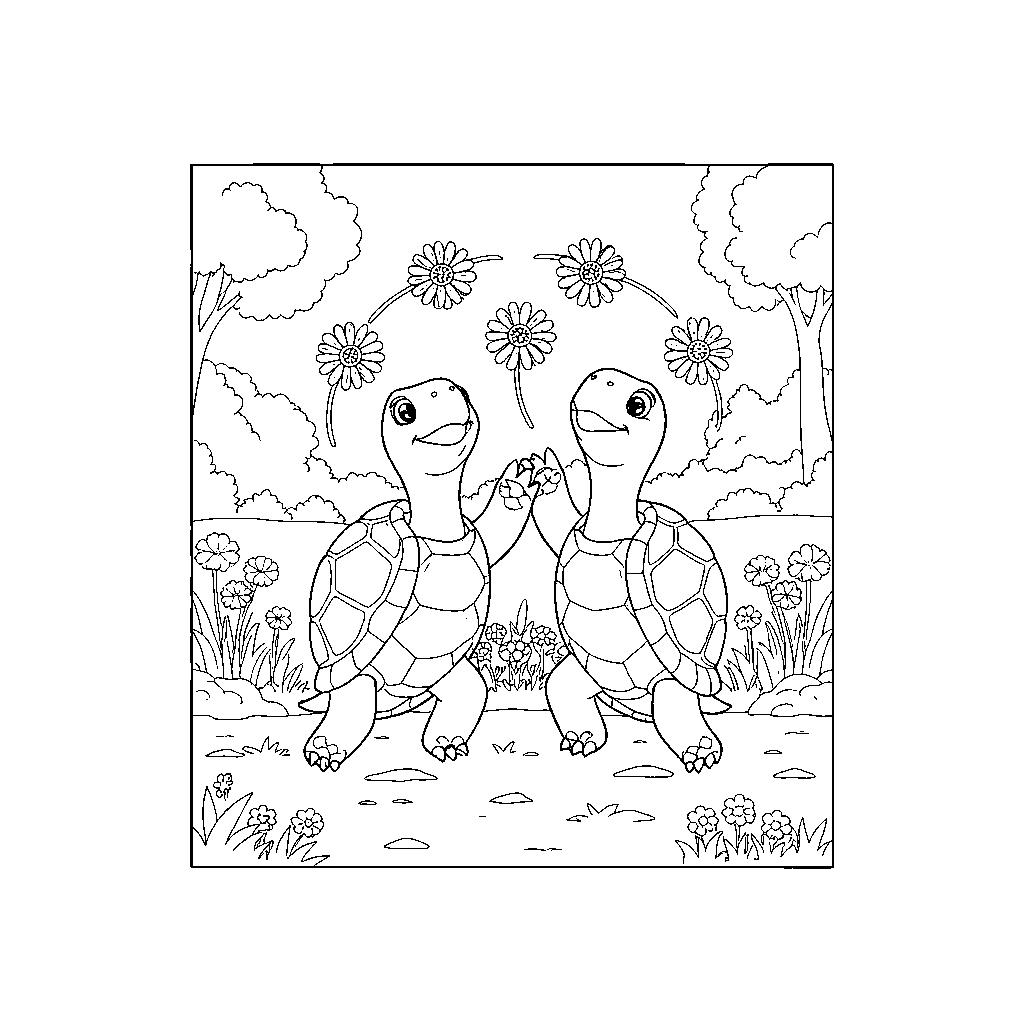 Juggling Turtles in Floral Garden
