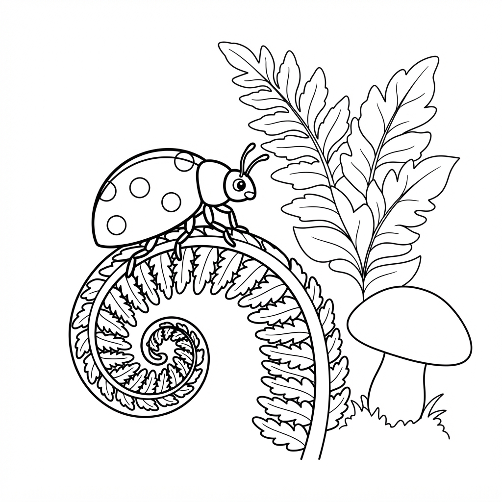 Ladybug Crawling Along a Fern