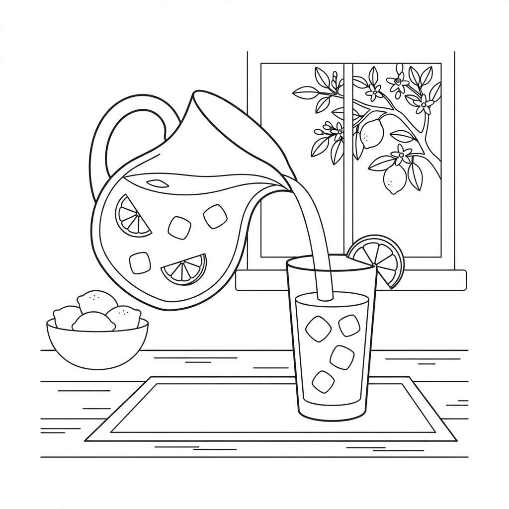 Lemonade Pitcher Pouring Into a Glass