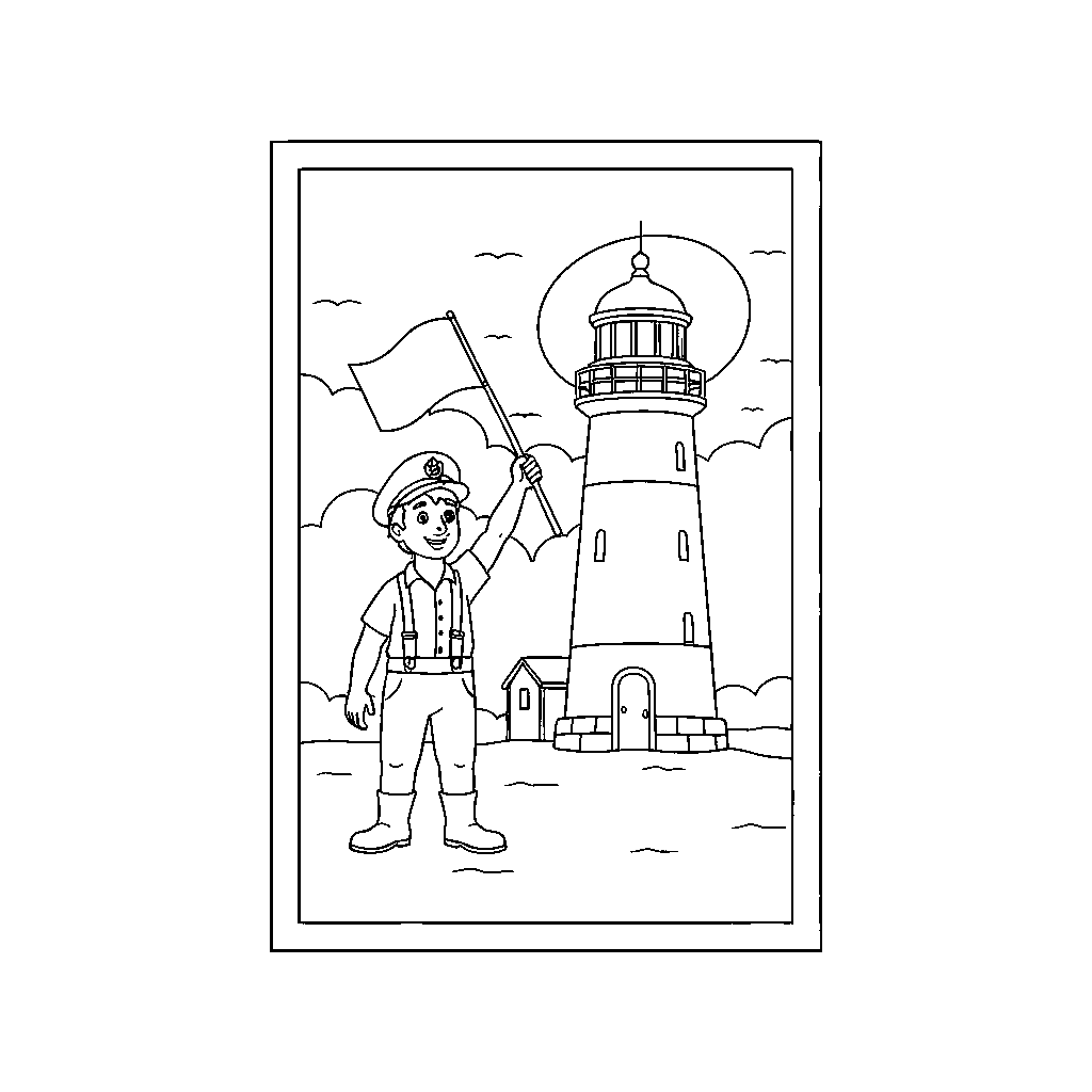 Guardião do Farol Levantando uma Bandeira